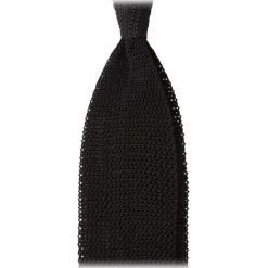 Viola Milano - Knitted Solid V-End Silk Tie - Black - Handmade in Italy - Luxury Exclusive Collection - Avvenice