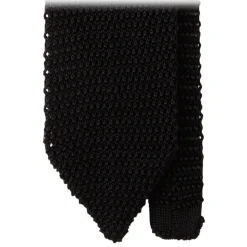 Viola Milano - Knitted Solid V-End Silk Tie - Black - Handmade in Italy - Luxury Exclusive Collection - Avvenice