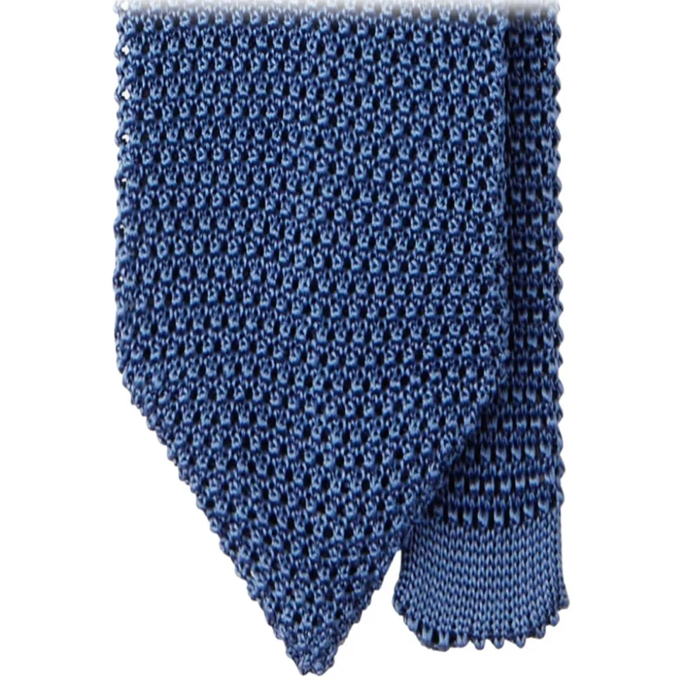 Viola Milano - Knitted Solid V-End Silk Tie - Sea - Handmade in Italy - Luxury Exclusive Collection - Avvenice