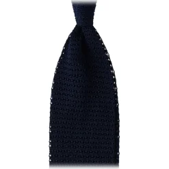 Viola Milano - Knitted Solid V-End Silk Tie - Navy - Handmade in Italy - Luxury Exclusive Collection - Avvenice