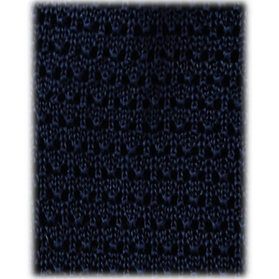 Viola Milano - Knitted Solid V-End Silk Tie - Navy - Handmade in Italy - Luxury Exclusive Collection - Avvenice