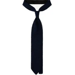Viola Milano - Knitted Solid V-End Silk Tie - Navy - Handmade in Italy - Luxury Exclusive Collection - Avvenice