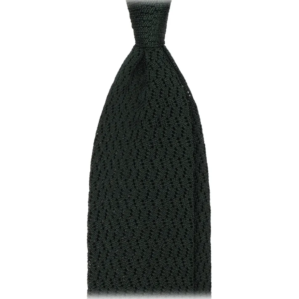 Viola Milano - Knitted Zig Zag Pattern Silk Tie - Forest - Handmade in Italy - Luxury Exclusive Collection - Avvenice