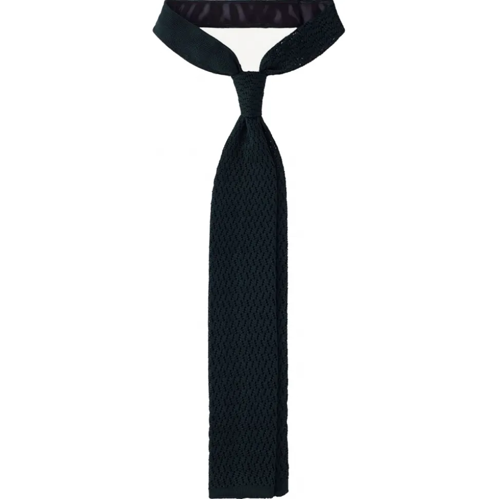 Viola Milano - Knitted Zig Zag Pattern Silk Tie - Forest - Handmade in Italy - Luxury Exclusive Collection - Avvenice