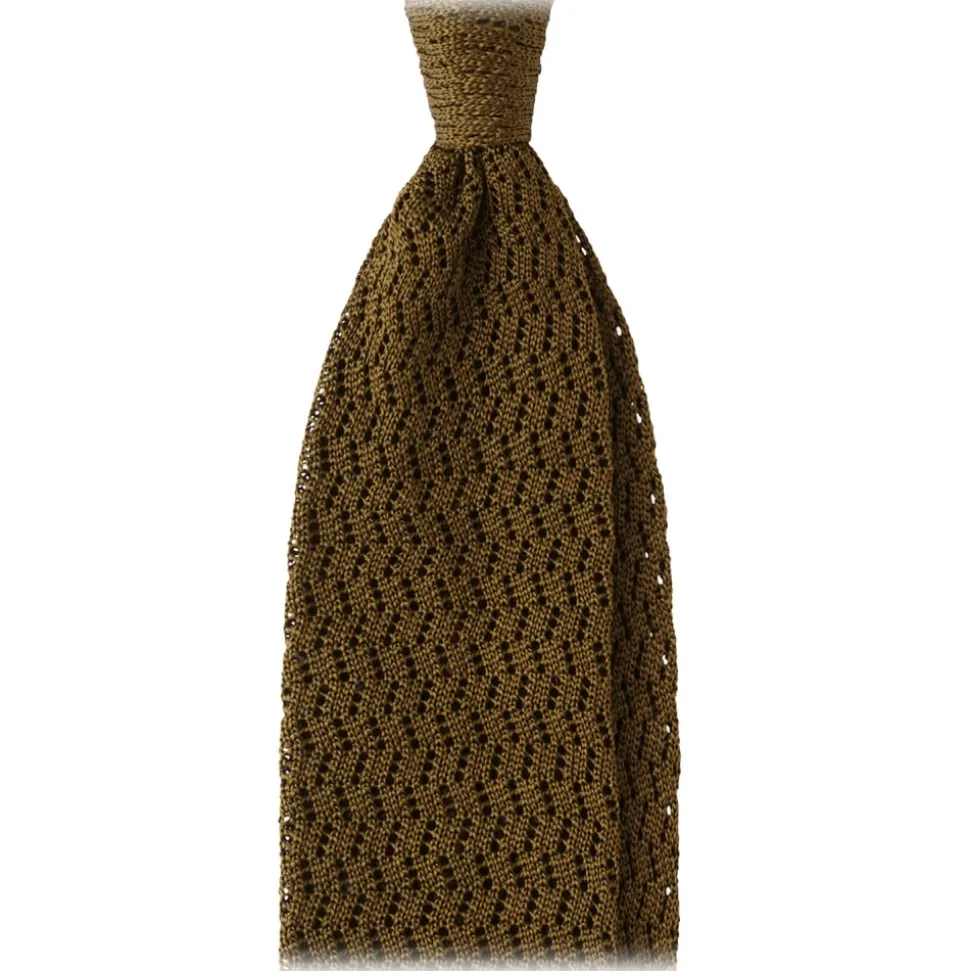 Viola Milano - Knitted Zig Zag Pattern Silk Tie - Olive - Handmade in Italy - Luxury Exclusive Collection - Avvenice