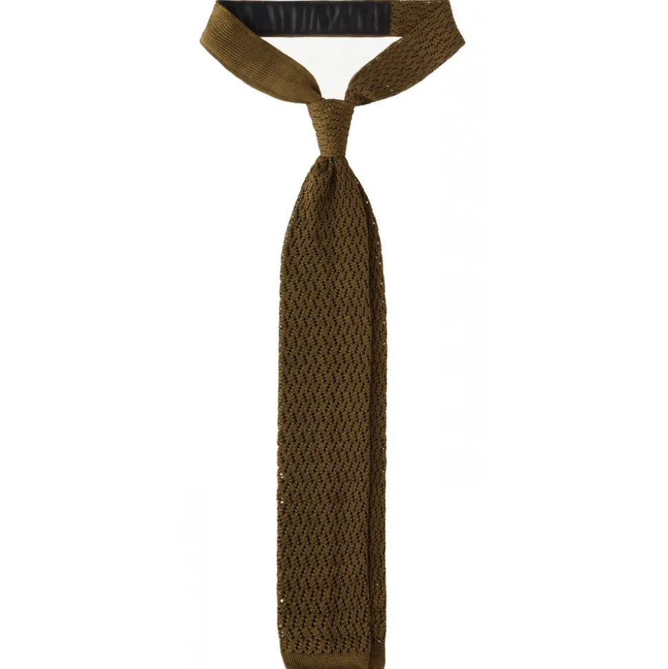 Viola Milano - Knitted Zig Zag Pattern Silk Tie - Olive - Handmade in Italy - Luxury Exclusive Collection - Avvenice