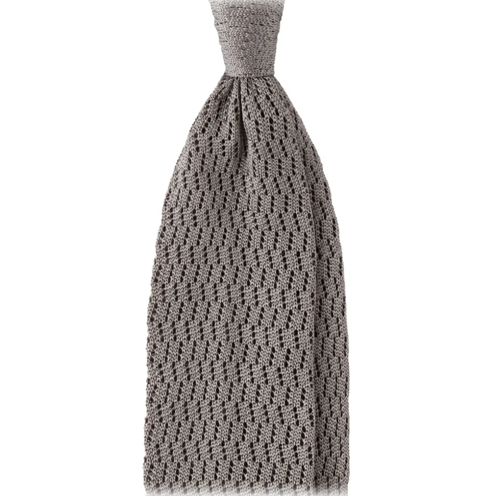 Viola Milano - Knitted Zig Zag Pattern Silk Tie - Light Grey - Handmade in Italy - Luxury Exclusive Collection - Avvenice