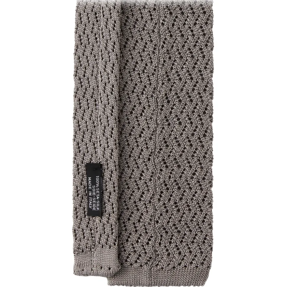 Viola Milano - Knitted Zig Zag Pattern Silk Tie - Light Grey - Handmade in Italy - Luxury Exclusive Collection - Avvenice