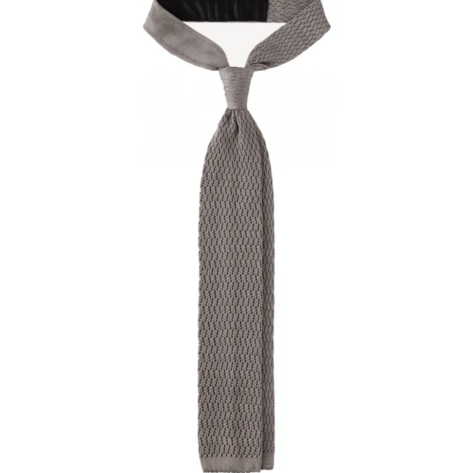 Viola Milano - Knitted Zig Zag Pattern Silk Tie - Light Grey - Handmade in Italy - Luxury Exclusive Collection - Avvenice