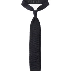 Viola Milano - Knitted Zig Zag Pattern Silk Tie - Midnight Navy - Handmade in Italy - Luxury Exclusive Collection - Avvenice