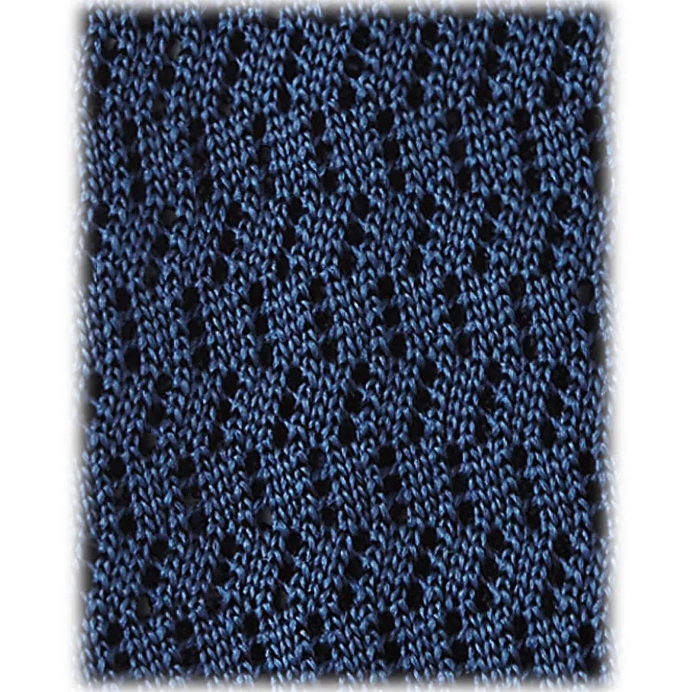 Viola Milano - Knitted Zig Zag Pattern Silk Tie - Blue - Handmade in Italy - Luxury Exclusive Collection - Avvenice