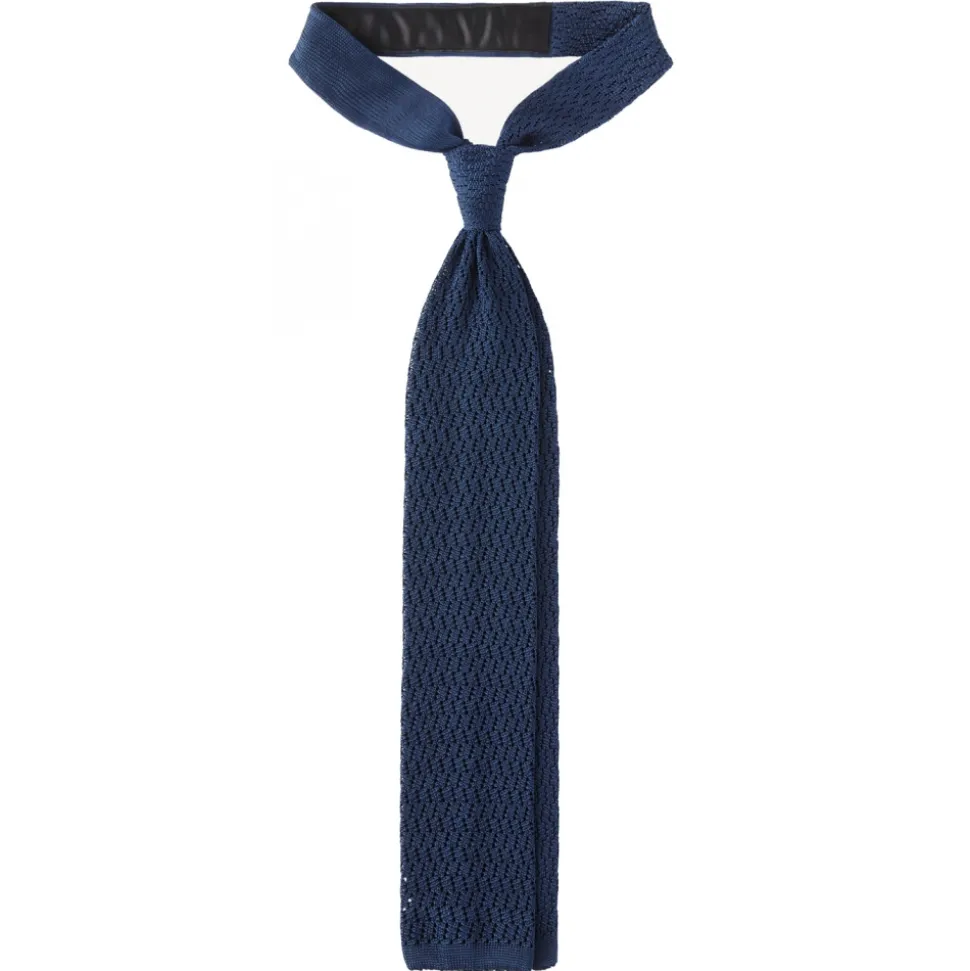 Viola Milano - Knitted Zig Zag Pattern Silk Tie - Blue - Handmade in Italy - Luxury Exclusive Collection - Avvenice