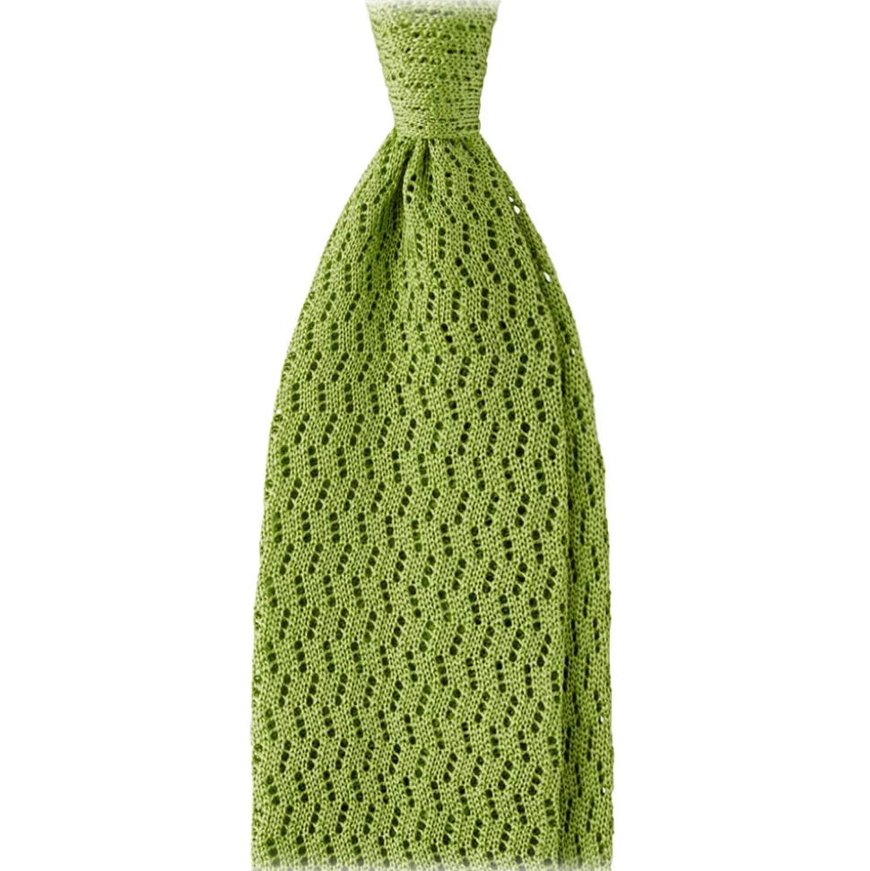 Viola Milano - Knitted Zig Zag Pattern Silk Tie - Lime - Handmade in Italy - Luxury Exclusive Collection - Avvenice