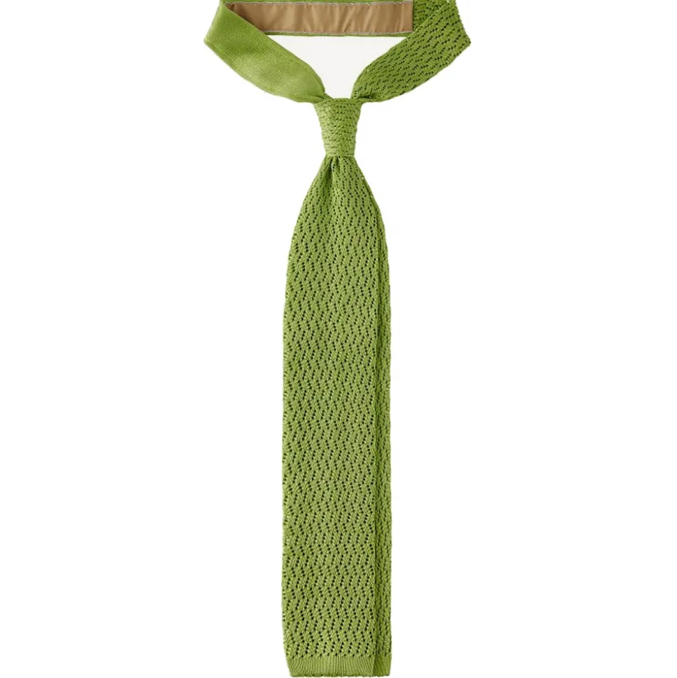 Viola Milano - Knitted Zig Zag Pattern Silk Tie - Lime - Handmade in Italy - Luxury Exclusive Collection - Avvenice