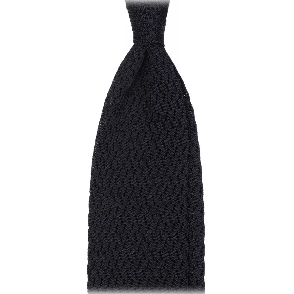 Viola Milano - Knitted Zig Zag Pattern Silk Tie - Navy - Handmade in Italy - Luxury Exclusive Collection - Avvenice