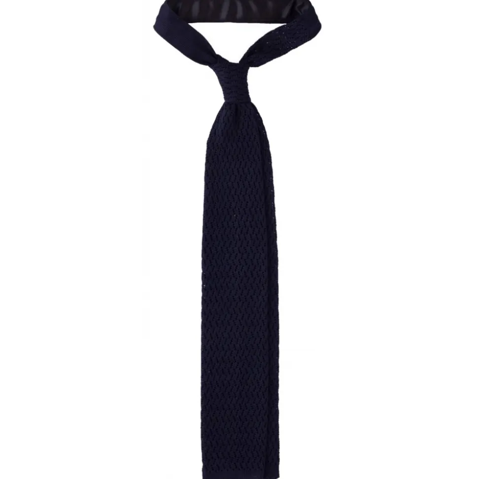 Viola Milano - Knitted Zig Zag Pattern Silk Tie - Navy - Handmade in Italy - Luxury Exclusive Collection - Avvenice