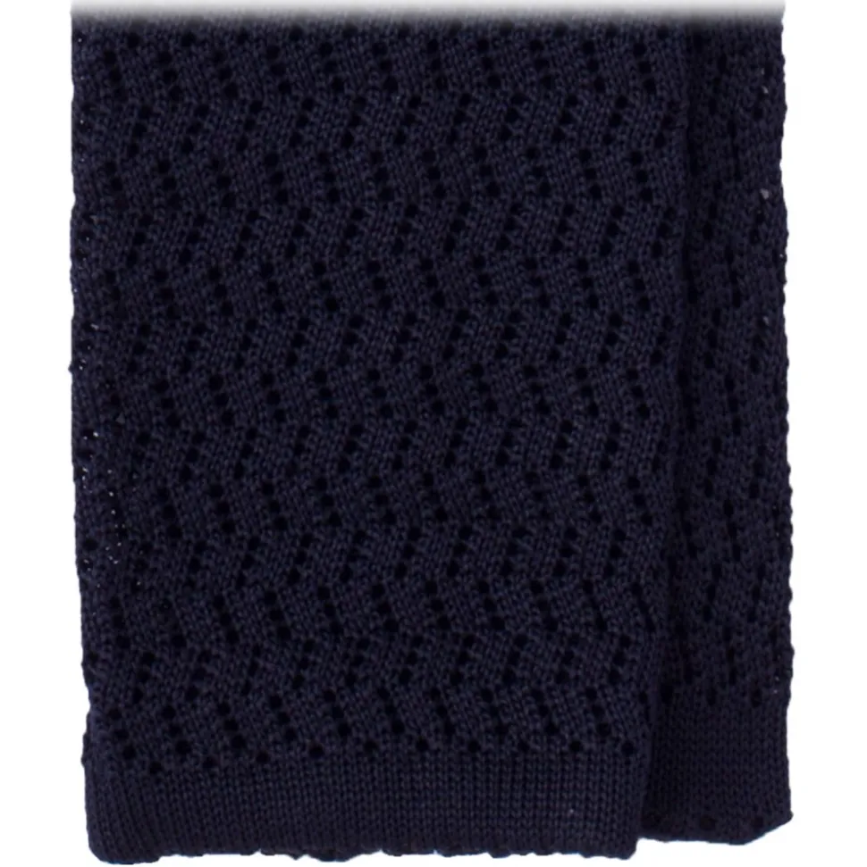 Viola Milano - Knitted Zig Zag Pattern Silk Tie - Navy - Handmade in Italy - Luxury Exclusive Collection - Avvenice