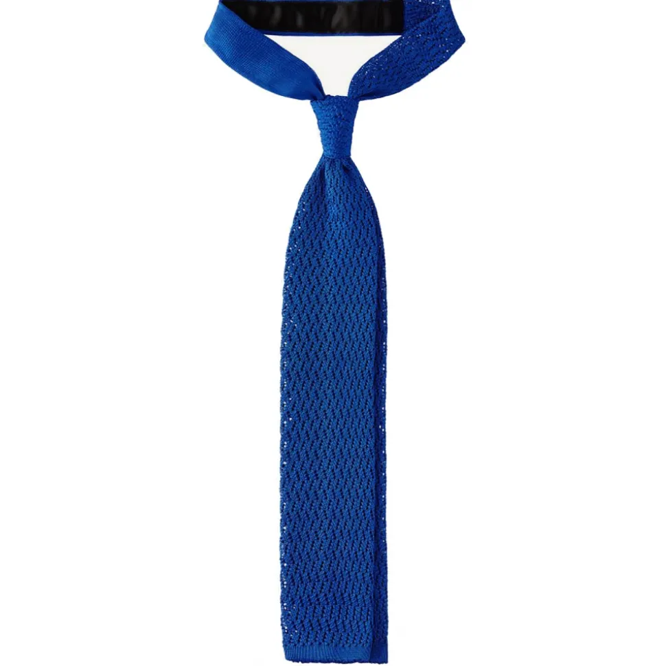 Viola Milano - Knitted Zig Zag Pattern Silk Tie - Sky - Handmade in Italy - Luxury Exclusive Collection - Avvenice