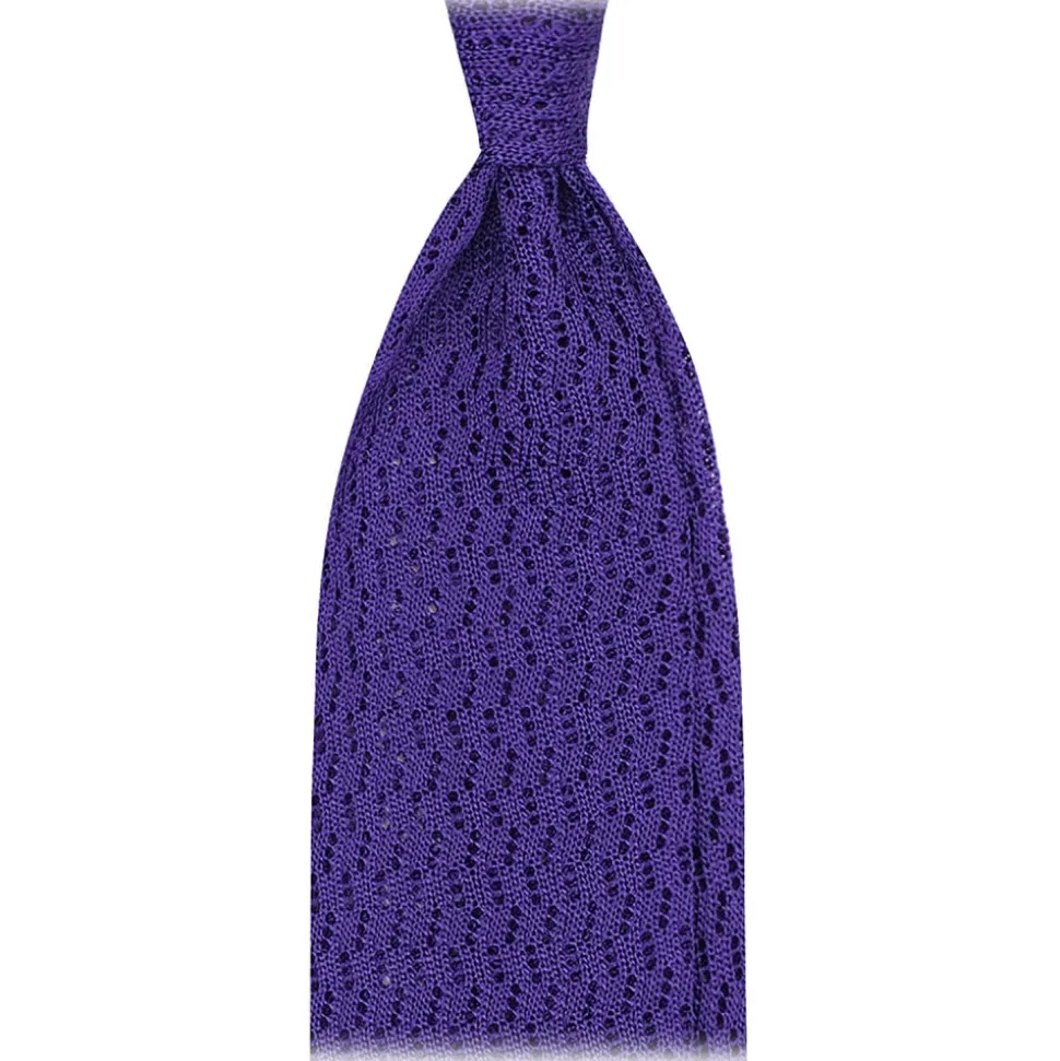 Viola Milano - Knitted Zig Zag Pattern Silk Tie - Purple - Handmade in Italy - Luxury Exclusive Collection - Avvenice