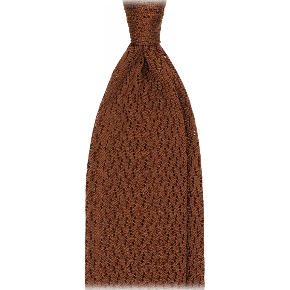 Viola Milano - Knitted Zig Zag Pattern Silk Tie - Light Brown - Handmade in Italy - Luxury Exclusive Collection - Avvenice
