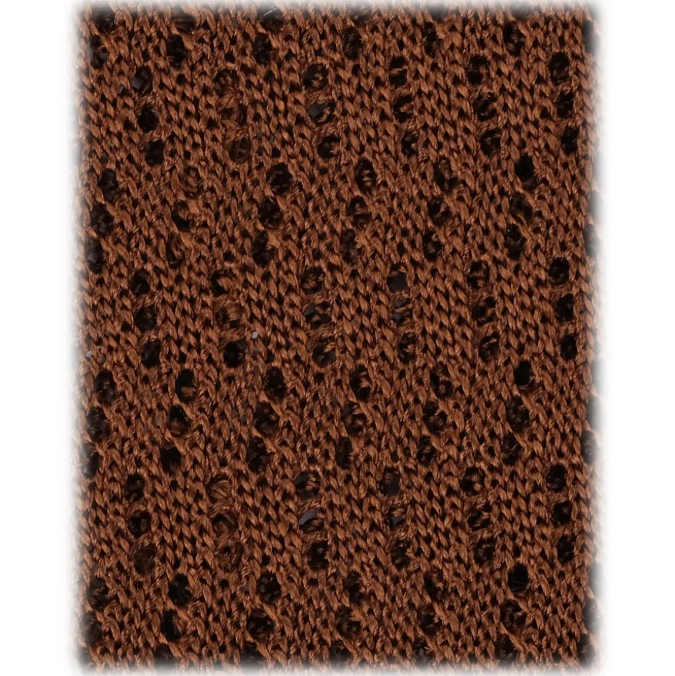 Viola Milano - Knitted Zig Zag Pattern Silk Tie - Light Brown - Handmade in Italy - Luxury Exclusive Collection - Avvenice