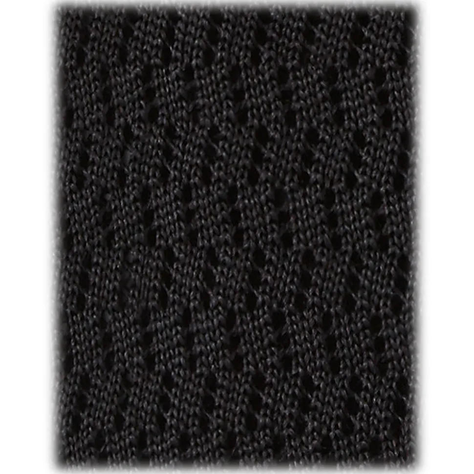 Viola Milano - Knitted Zig Zag Pattern Silk Tie - Black - Handmade in Italy - Luxury Exclusive Collection - Avvenice