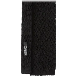 Viola Milano - Knitted Zig Zag Pattern Silk Tie - Black - Handmade in Italy - Luxury Exclusive Collection - Avvenice