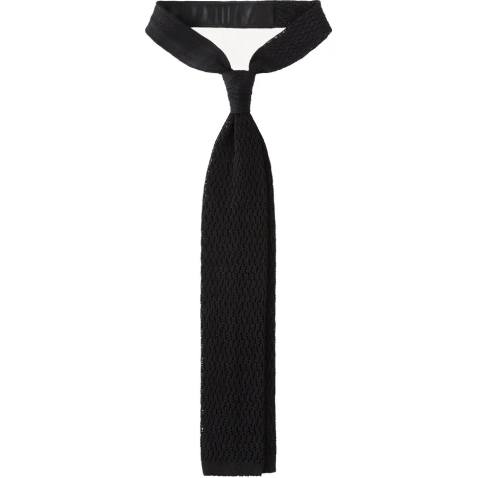 Viola Milano - Knitted Zig Zag Pattern Silk Tie - Black - Handmade in Italy - Luxury Exclusive Collection - Avvenice