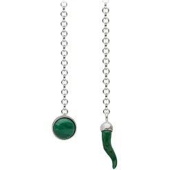 Viola Milano - Lapel Chain 100% Sterling Silver - Malachite Green Coral Horn - Handmade in Italy - Luxury Exclusive Collection - Avvenice