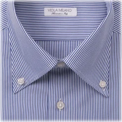 Viola Milano - Long Sleeve Shirt - Navy and White - Handmade in Italy - Luxury Exclusive Collection - Avvenice