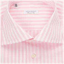 Viola Milano - Long Sleeve Shirt - Pink Stripe - Handmade in Italy - Luxury Exclusive Collection - Avvenice
