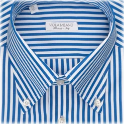 Viola Milano - Long Sleeve Shirt - Blue Stripe - Handmade in Italy - Luxury Exclusive Collection - Avvenice