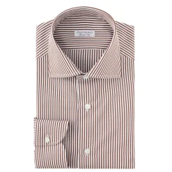 Viola Milano - Long Sleeve Shirt - Brown Stripe - Handmade in Italy - Luxury Exclusive Collection - Avvenice
