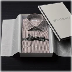 Viola Milano - Long Sleeve Shirt - Brown Stripe - Handmade in Italy - Luxury Exclusive Collection - Avvenice