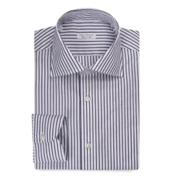 Viola Milano - Long Sleeve Shirt - Midnight and White - Handmade in Italy - Luxury Exclusive Collection - Avvenice