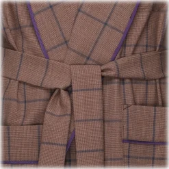 Viola Milano - Loro Piana Wool and Silk Dressing Gown - Coffee Glencheck - Handmade in Italy - Luxury Exclusive Collection - Avvenice