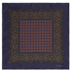 Viola Milano - Luxury Archive Printed Silk Pocket Square - Blue Floral - Handmade in Italy - Luxury Exclusive Collection - Avvenice
