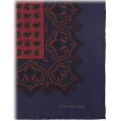 Viola Milano - Luxury Archive Printed Silk Pocket Square - Sea/Coral Paisley - Handmade in Italy - Luxury Exclusive Collection - Avvenice