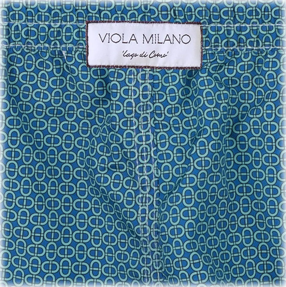 Viola Milano - Maillon Printed Swimtrunks - Navy and Turquoise - Handmade in Italy - Luxury Exclusive Collection - Avvenice