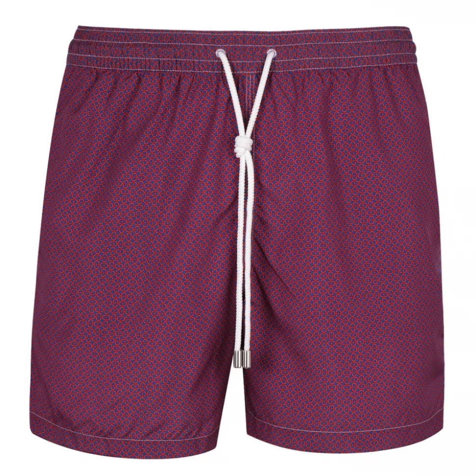 Viola Milano - Maillon Printed Swimtrunks - Navy and Wine - Handmade in Italy - Luxury Exclusive Collection - Avvenice