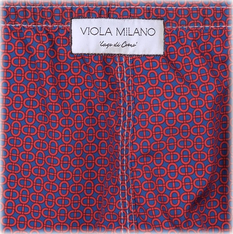 Viola Milano - Maillon Printed Swimtrunks - Navy and Wine - Handmade in Italy - Luxury Exclusive Collection - Avvenice