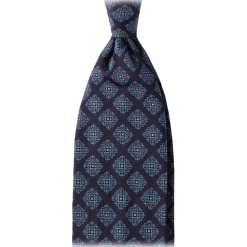 Viola Milano - Medallion Archive Vintage Handrolled Woven Silk Tie - Navy/Sea - Handmade in Italy - Luxury Exclusive Collection - Avvenice