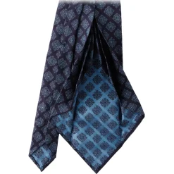 Viola Milano - Medallion Archive Vintage Handrolled Woven Silk Tie - Navy/Sea - Handmade in Italy - Luxury Exclusive Collection - Avvenice
