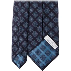 Viola Milano - Medallion Archive Vintage Handrolled Woven Silk Tie - Navy/Sea - Handmade in Italy - Luxury Exclusive Collection - Avvenice