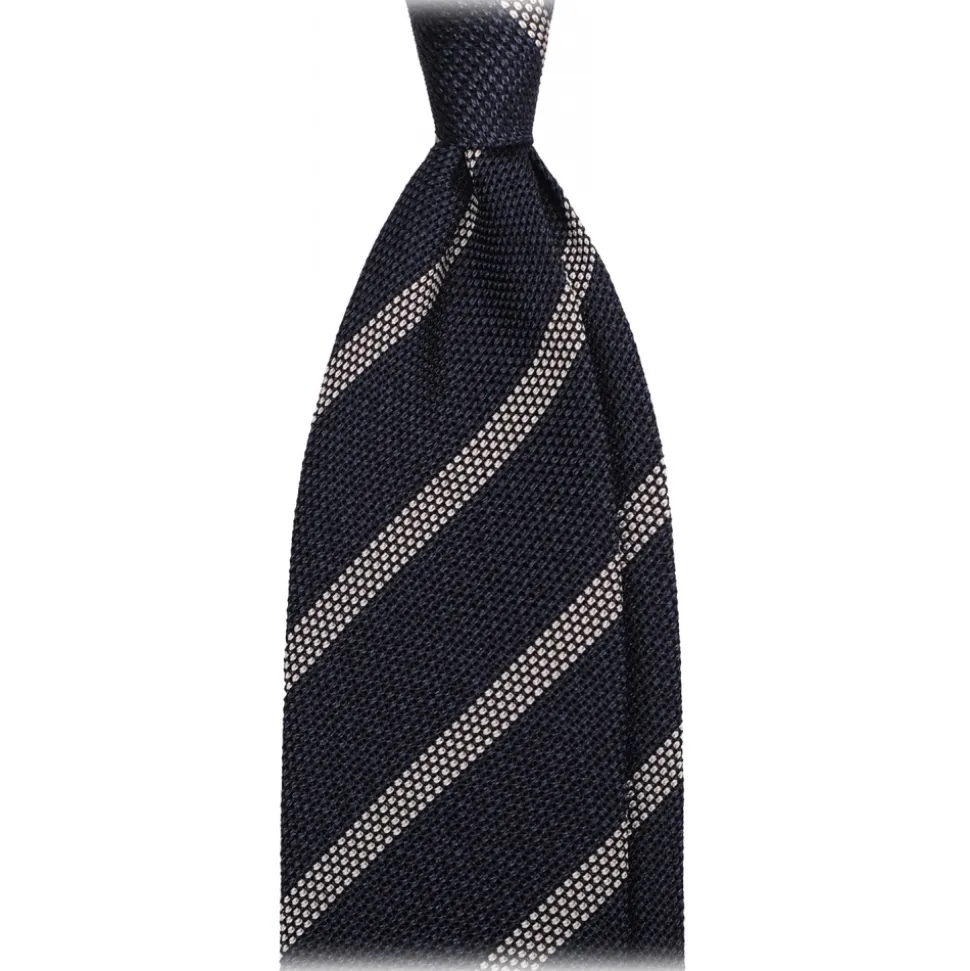Viola Milano - Melange Stripe 3-fold Grenadine Tie - Navy/White - Handmade in Italy - Luxury Exclusive Collection - Avvenice