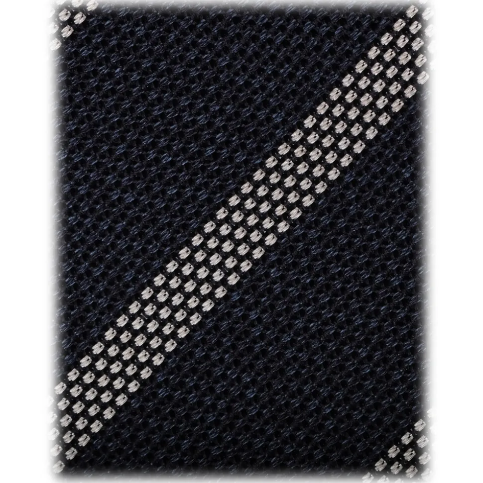 Viola Milano - Melange Stripe 3-fold Grenadine Tie - Navy/White - Handmade in Italy - Luxury Exclusive Collection - Avvenice