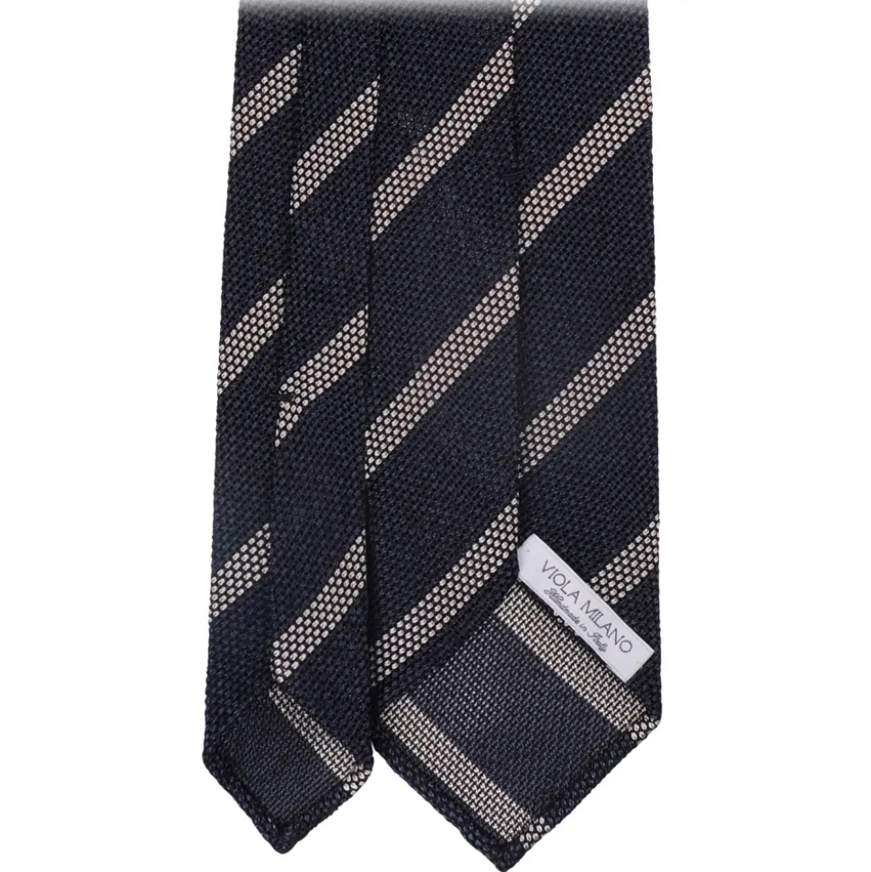 Viola Milano - Melange Stripe 3-fold Grenadine Tie - Navy/White - Handmade in Italy - Luxury Exclusive Collection - Avvenice