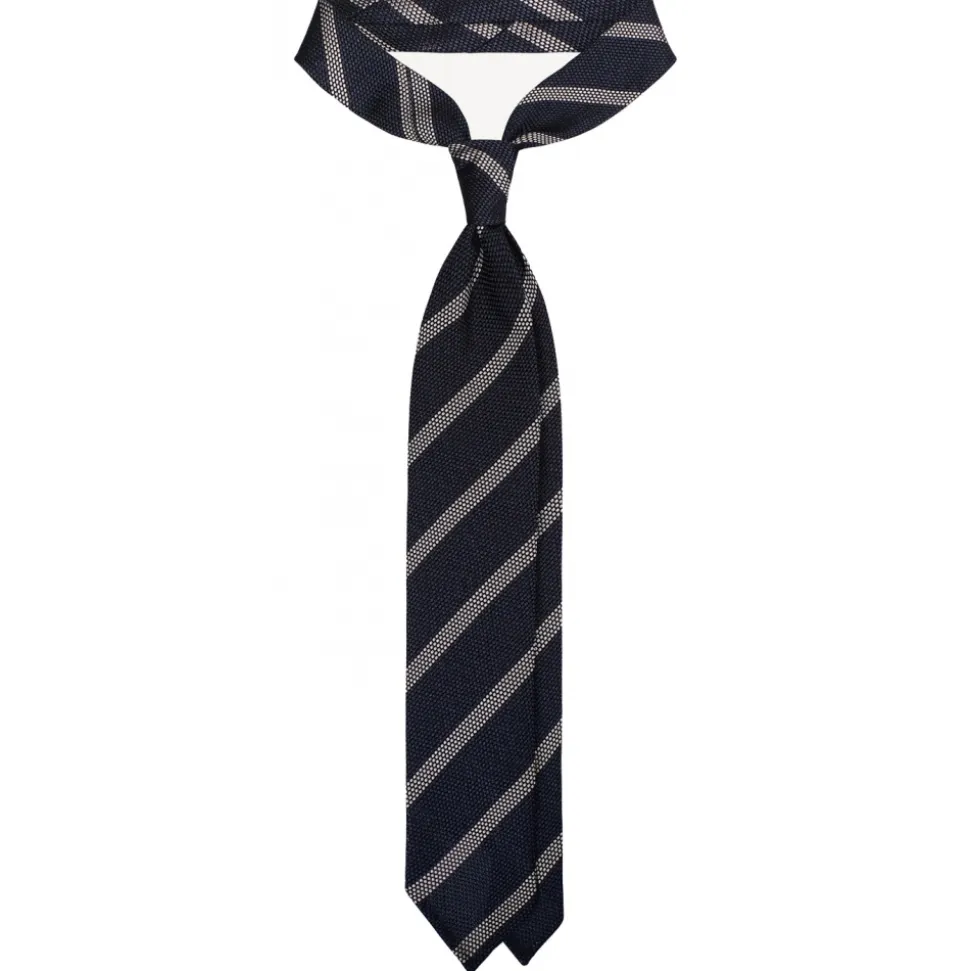 Viola Milano - Melange Stripe 3-fold Grenadine Tie - Navy/White - Handmade in Italy - Luxury Exclusive Collection - Avvenice
