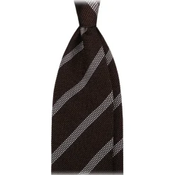 Viola Milano - Melange Stripe 3-fold Grenadine Tie - Brown/White - Handmade in Italy - Luxury Exclusive Collection - Avvenice