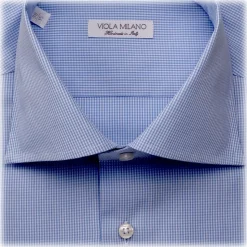 Viola Milano - Micro Check Shirt - Blue and White - Handmade in Italy - Luxury Exclusive Collection - Avvenice